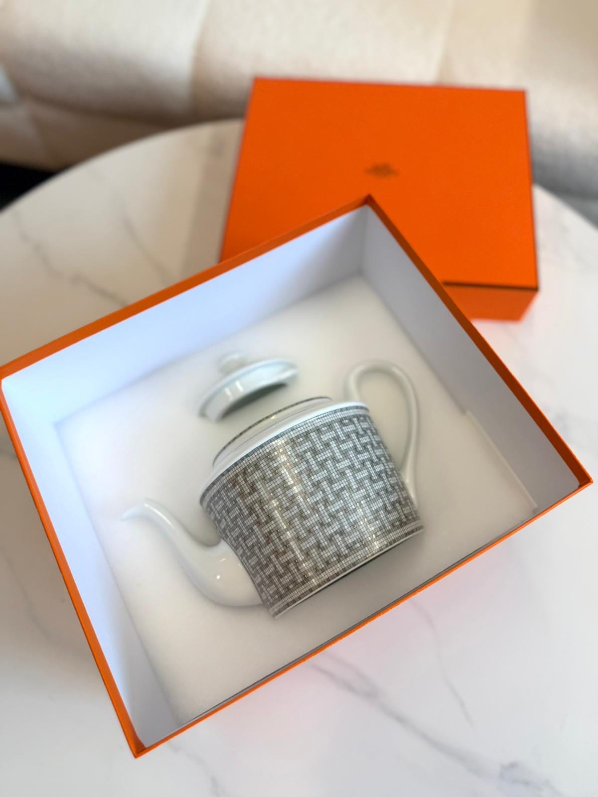 Luxury Promise Hermès Mosaïque au 24 Teapot - Grey White