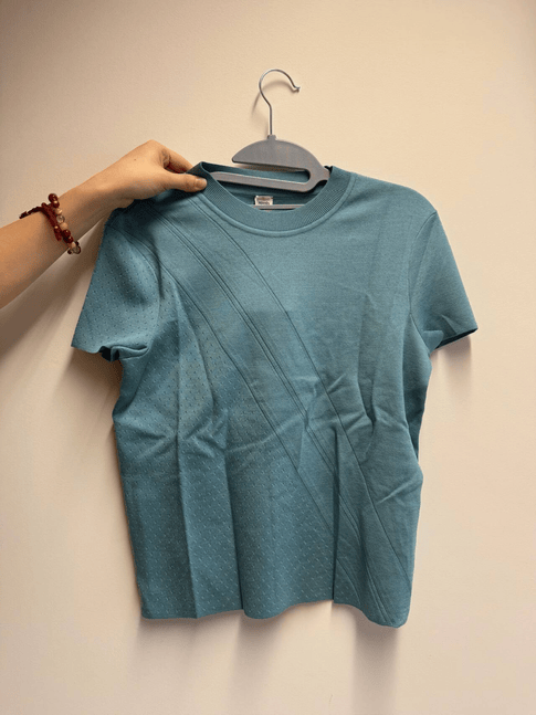 Luxury Promise Hermès Perforated Knit Top - Teal Blue