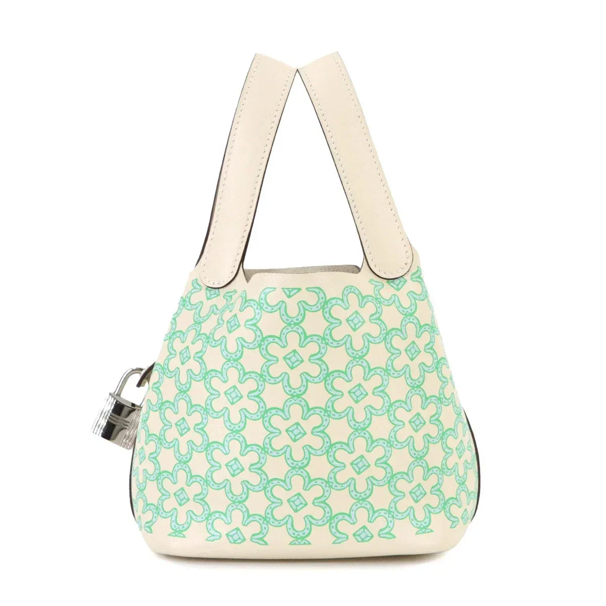 LUXURY PROMISE HERMES Picotin Lock Micro Lucky Daisy Hand Bag Swift Nata Vert Blanc 90325372
