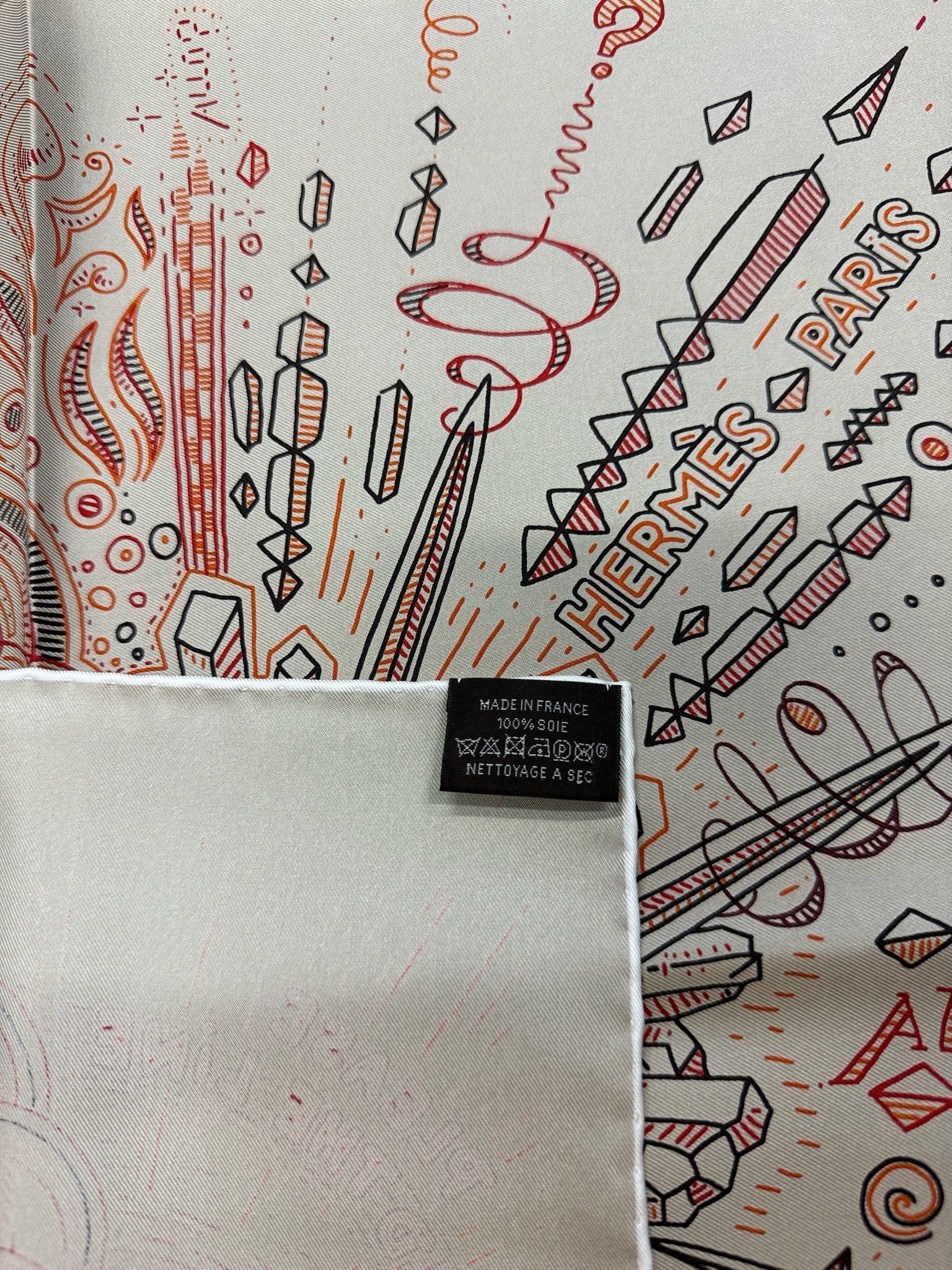 LUXURY PROMISE Hermès "Please Hold The Line" 90cm Silk Scarf – Abstract Telephone Motif