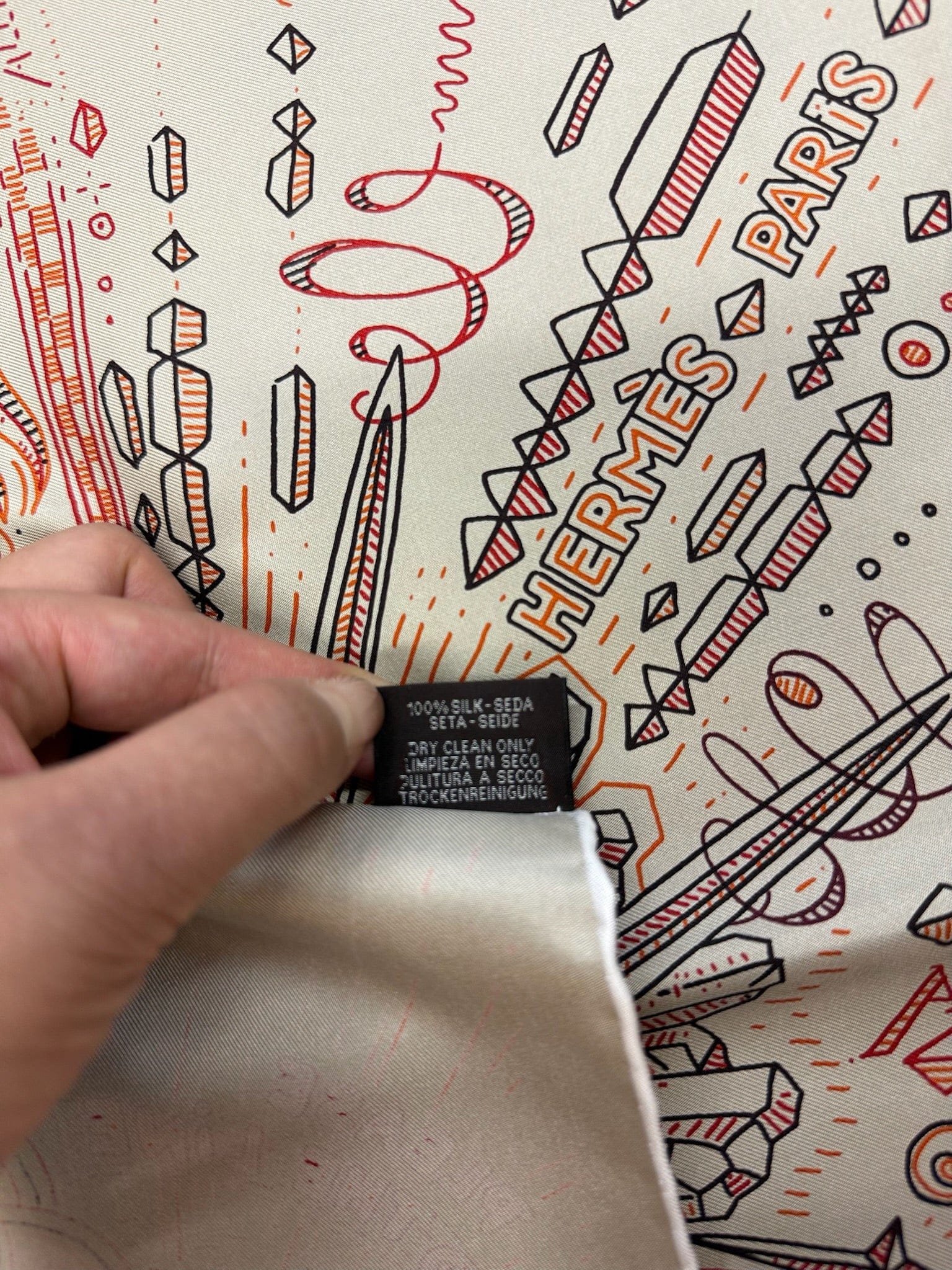 LUXURY PROMISE Hermès "Please Hold The Line" 90cm Silk Scarf – Abstract Telephone Motif