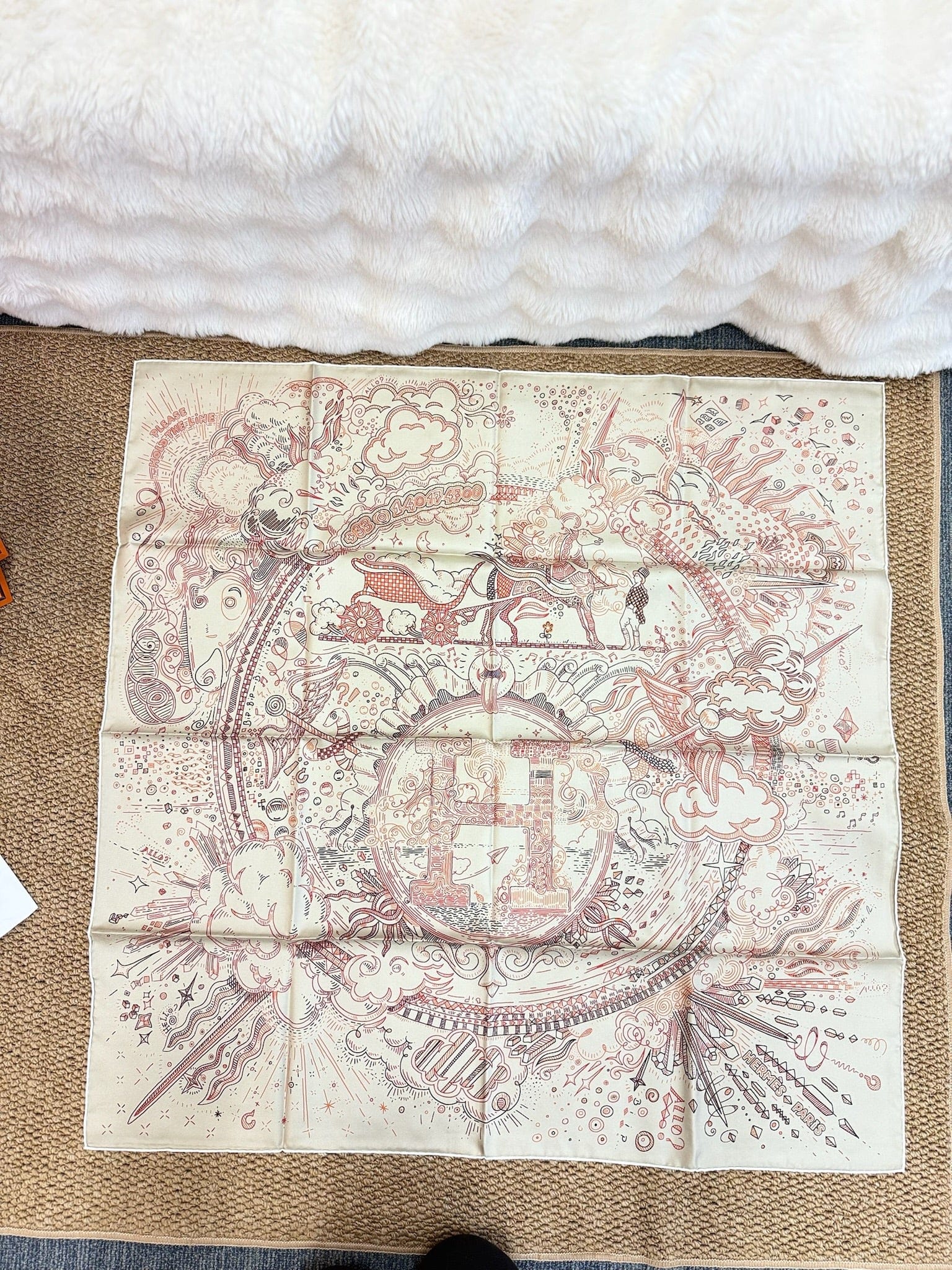 LUXURY PROMISE Hermès "Please Hold The Line" 90cm Silk Scarf – Abstract Telephone Motif