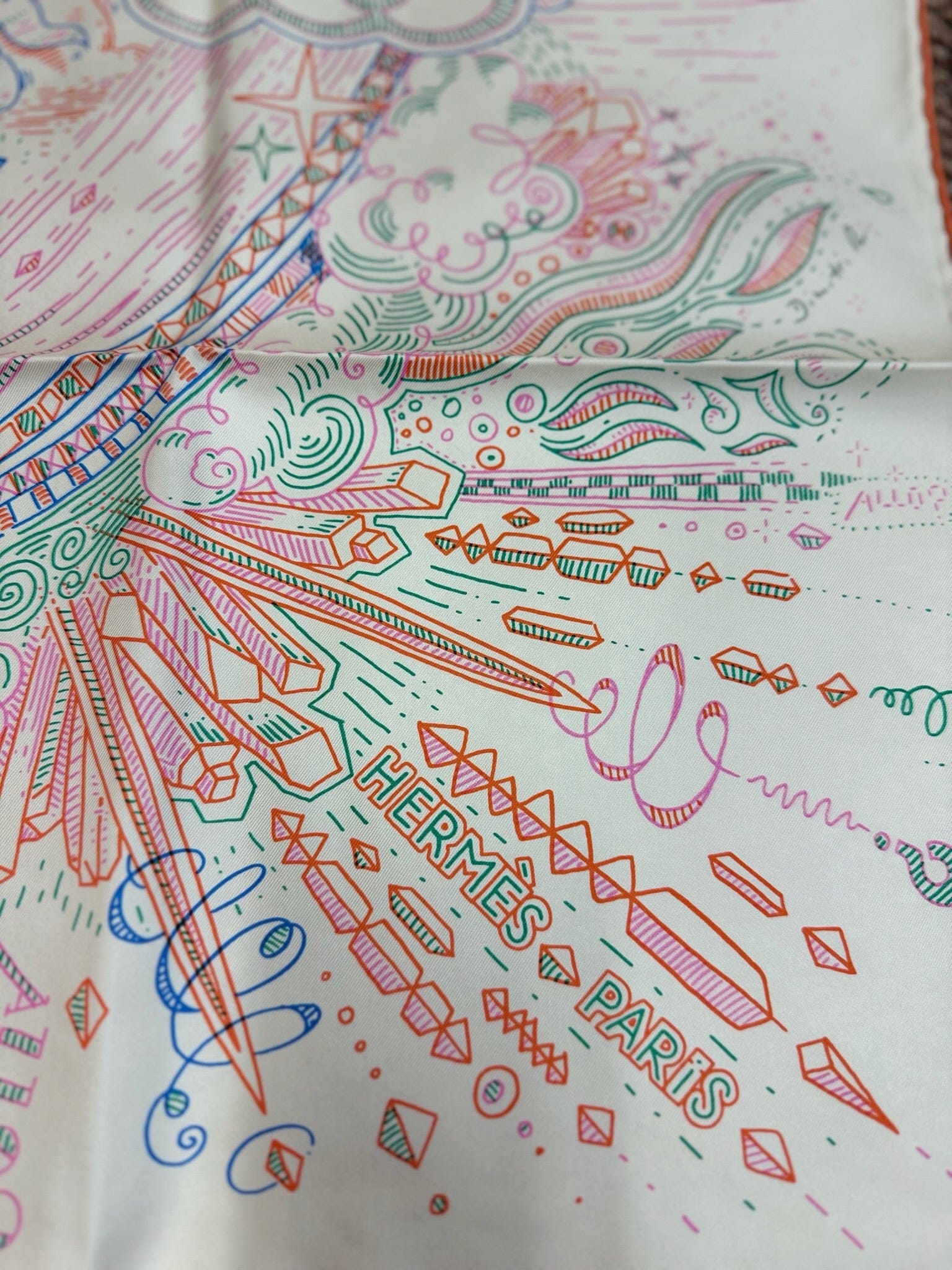 LUXURY PROMISE Hermès "Please Hold The Line" 90cm Silk Scarf – Abstract Telephone Motif – 2025 Spring/Summer Collection