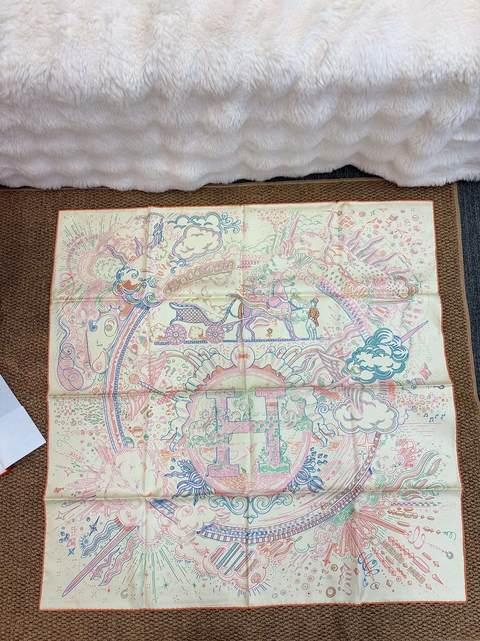 LUXURY PROMISE Hermès "Please Hold The Line" 90cm Silk Scarf – Abstract Telephone Motif – 2025 Spring/Summer Collection