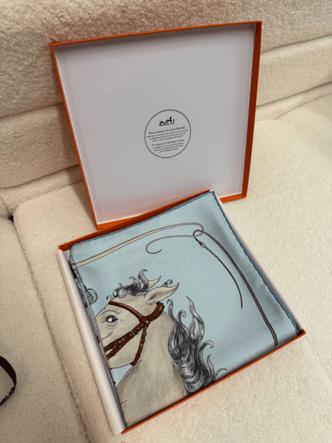 Luxury Promise Hermès Silk Scarf 90cm - Equestrian Sky Blue
