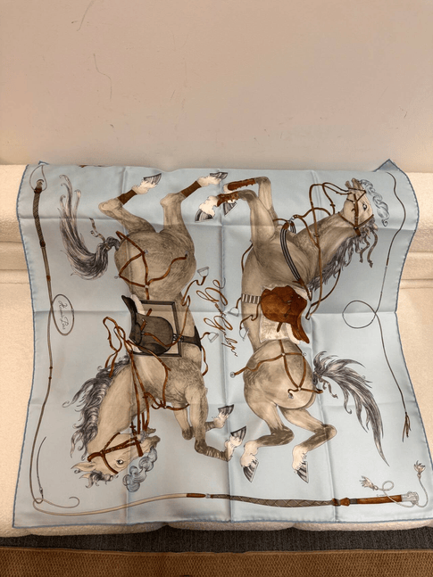 Luxury Promise Hermès Silk Scarf 90cm - Equestrian Sky Blue