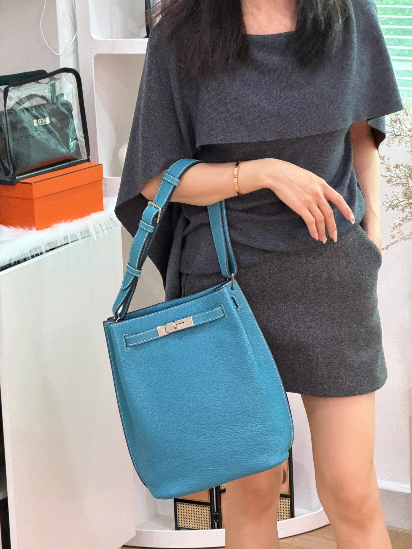 LUXURY PROMISE Hermès So Kelly 22 Bleu Jean Epsom Palladium Hardware (L Stamp) – Pristine Original Condition