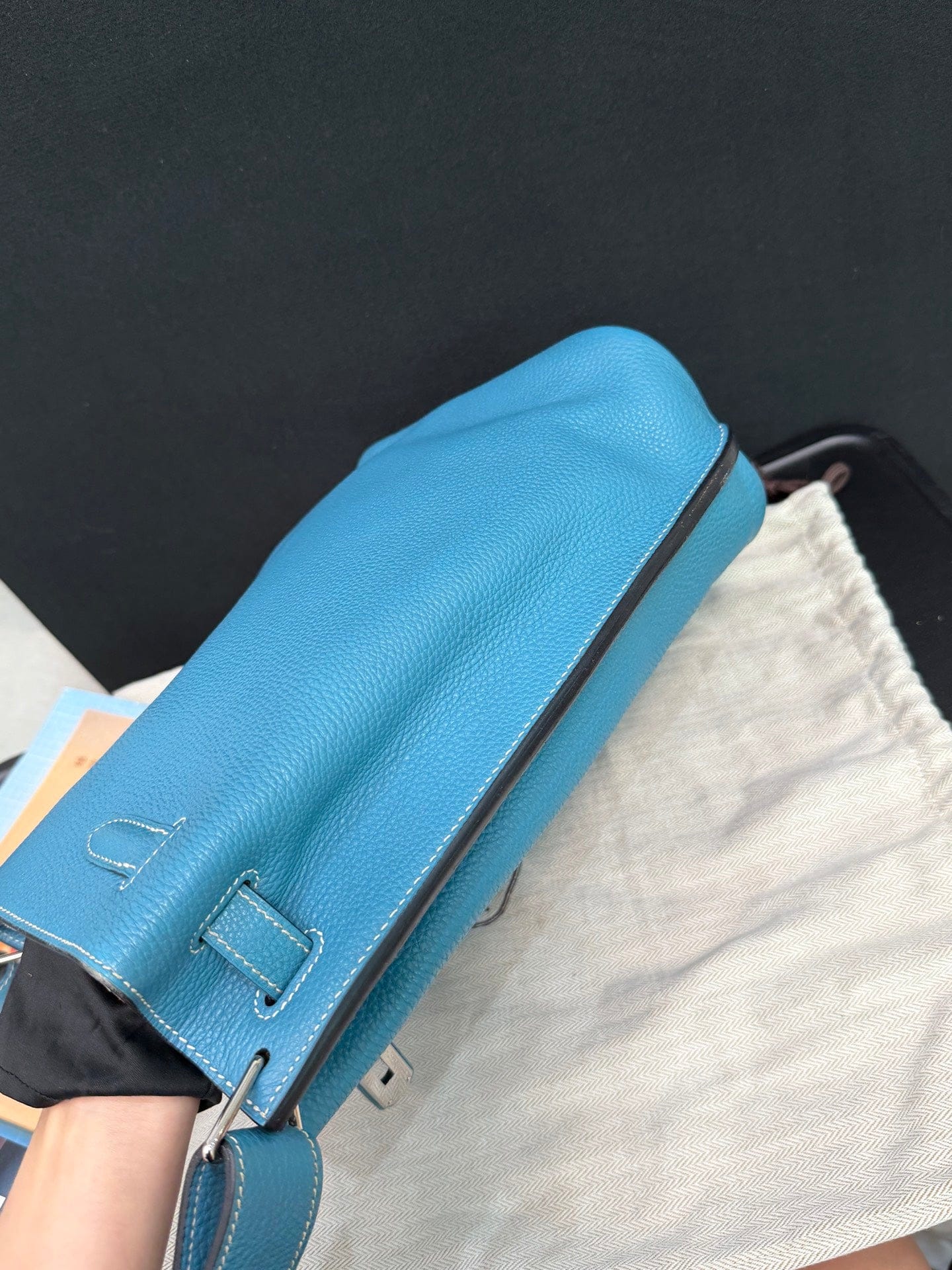 LUXURY PROMISE Hermès So Kelly 22 Bleu Jean Epsom Palladium Hardware (L Stamp) – Pristine Original Condition