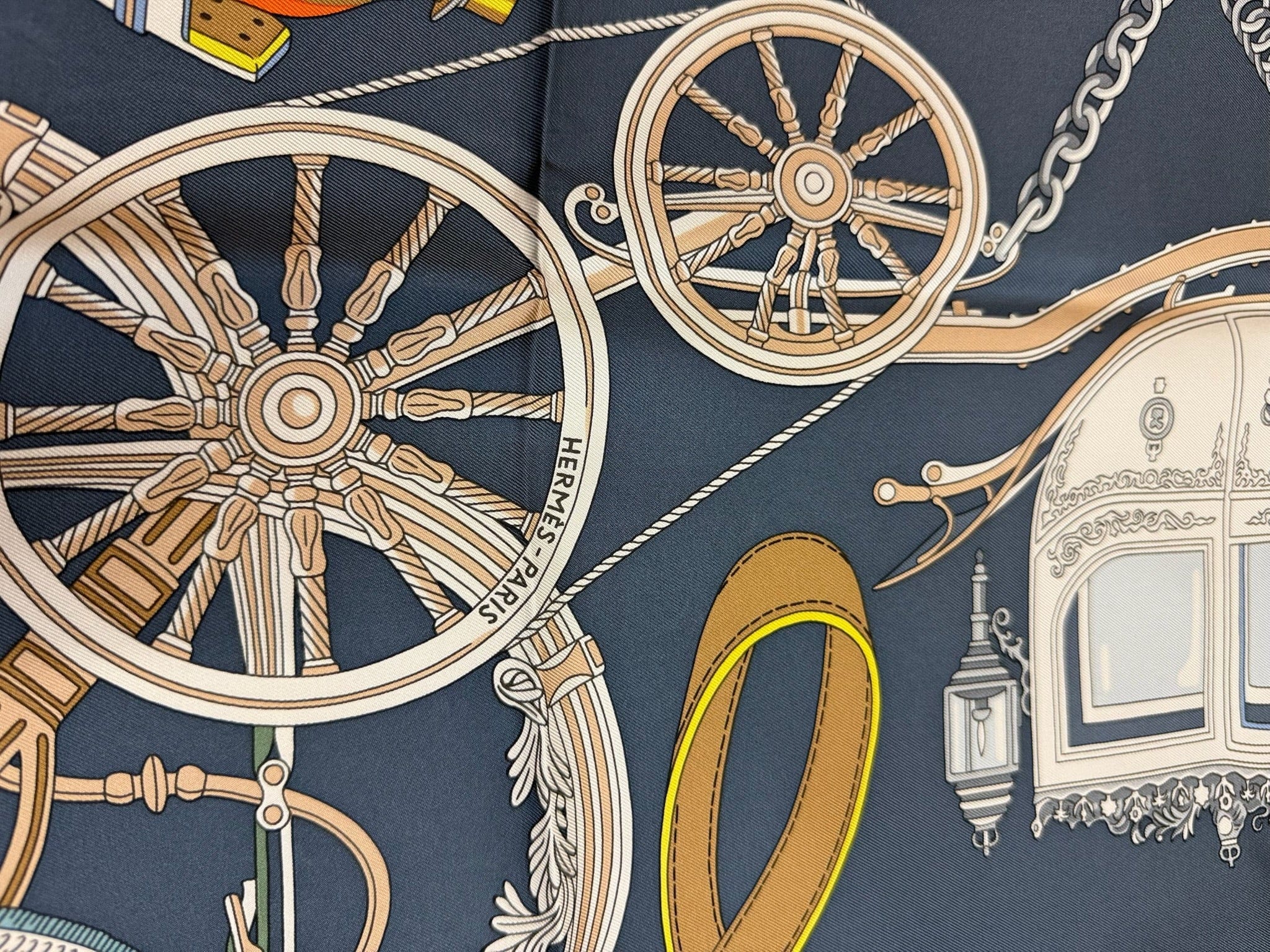 LUXURY PROMISE Hermès “Stately Wheels” 90cm Silk Scarf