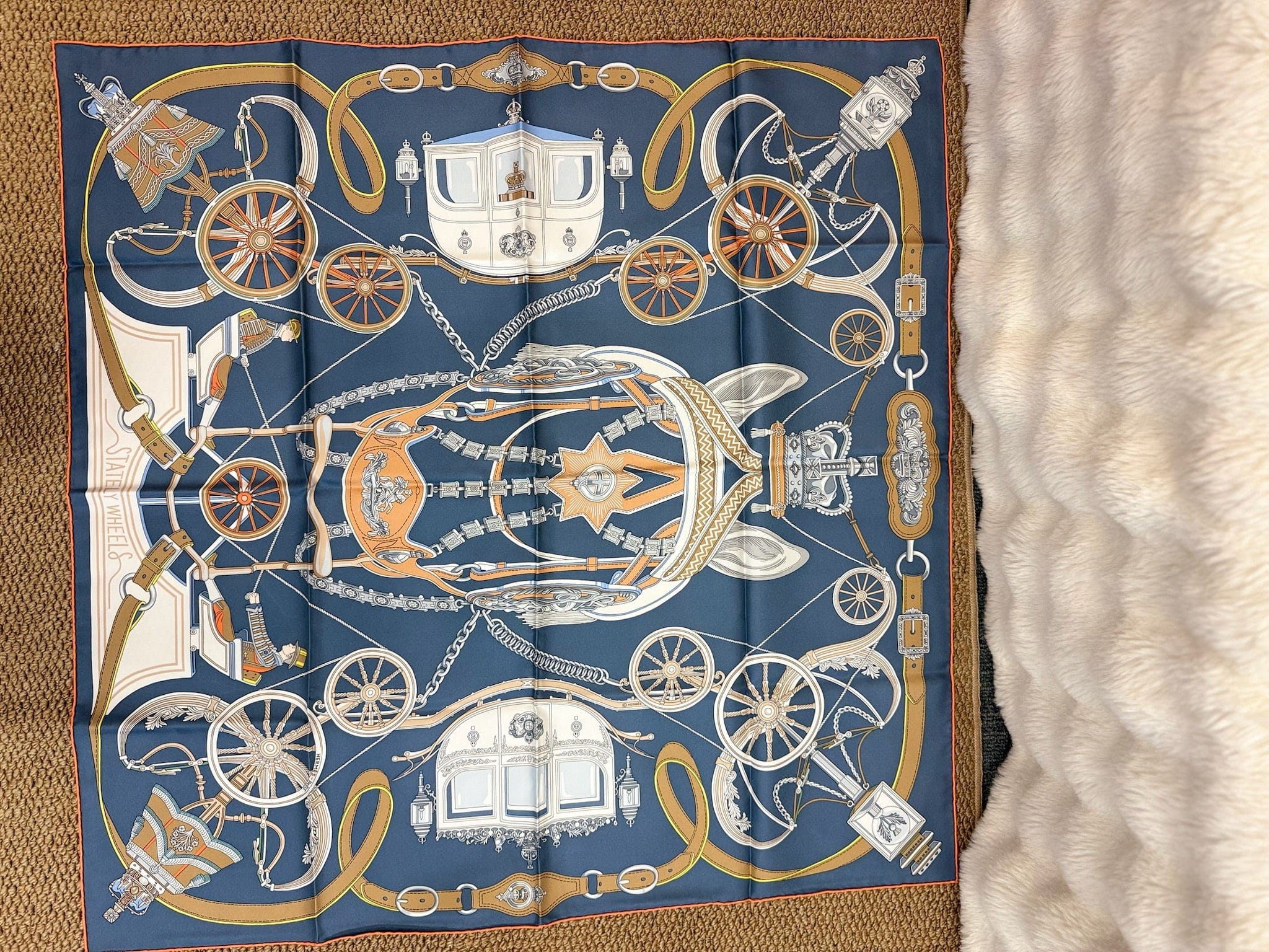 LUXURY PROMISE Hermès “Stately Wheels” 90cm Silk Scarf