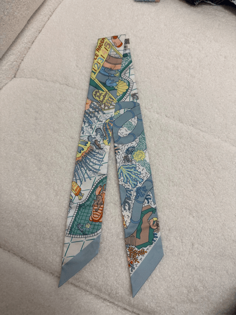 Luxury Promise Hermès Twilly Scarf - Slate Blue Fan Collage