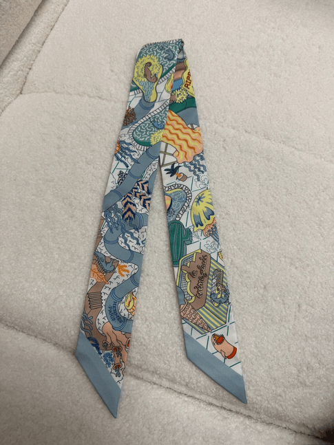 Luxury Promise Hermès Twilly Scarf - Slate Blue Fan Collage