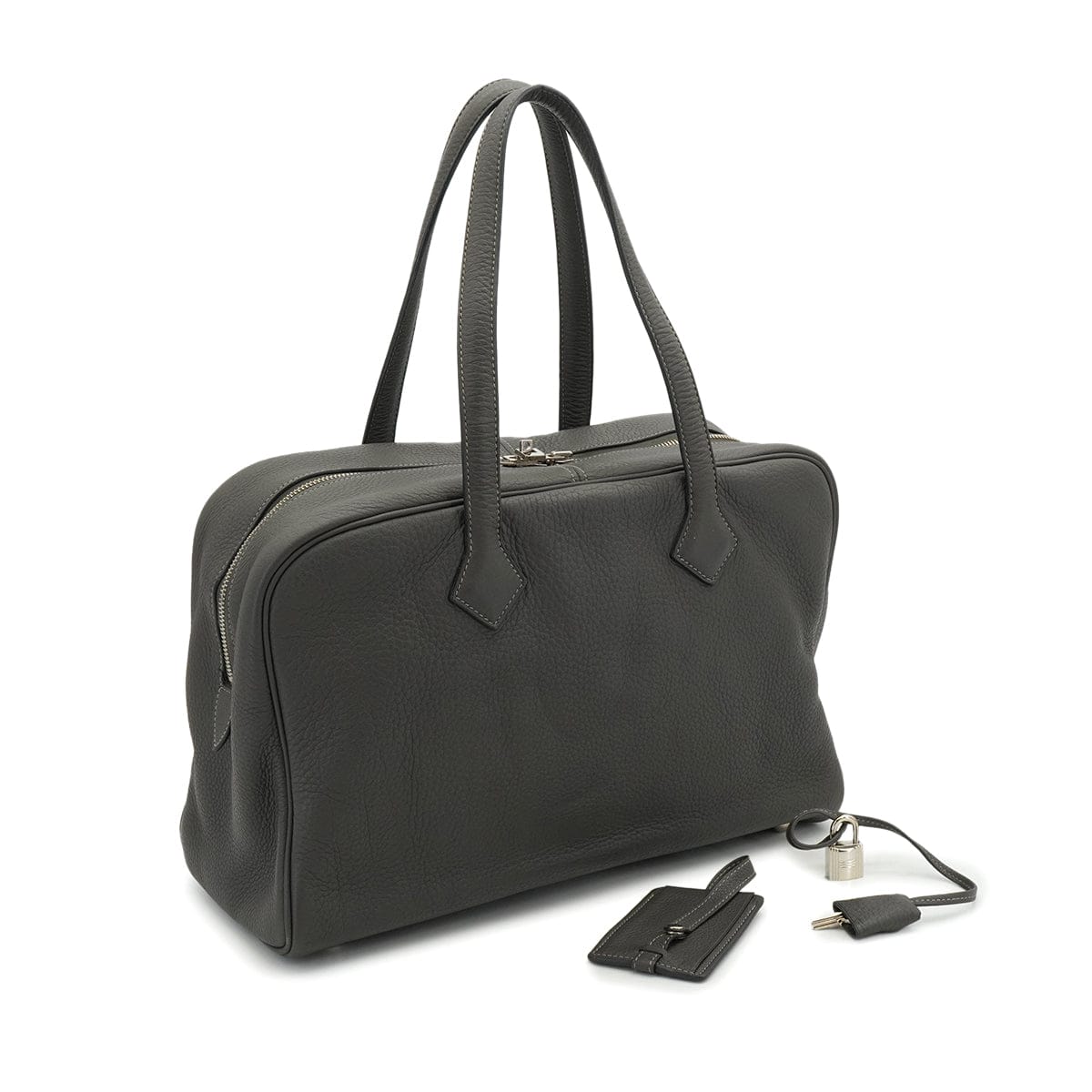HERMES VICTORIA 35 GRAPHITE TAURILLON CLEMENCE HAND BAG 2008 SQUARE L PALLADIUM HARDWARE 90335140