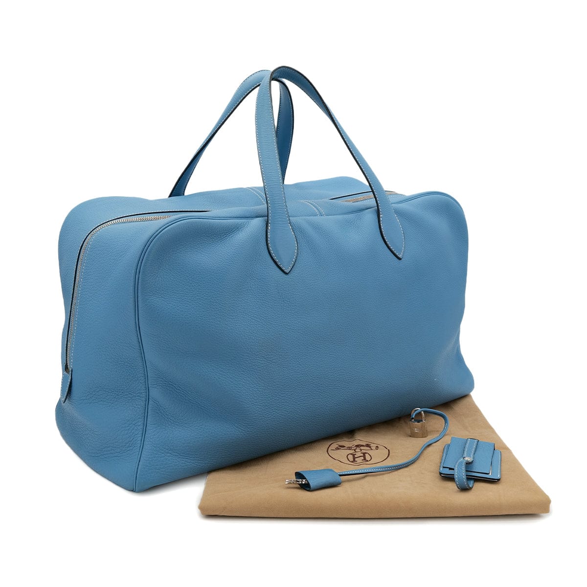 LUXURY PROMISE HERMES VICTORIA 50 BLUE JEAN TAURILLON CLEMENCE HAND BAG □C SHW 90304031