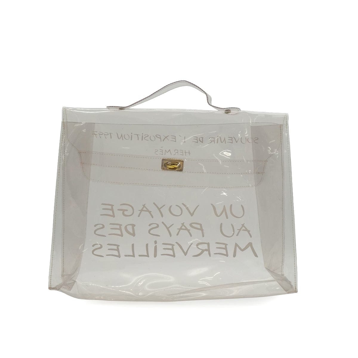 LUXURY PROMISE HERMES VINYL KELLY SOUVENIR DE L' EXPOSITION 1997 CLEAR HAND BAG GOLD HARDWARE 90338368
