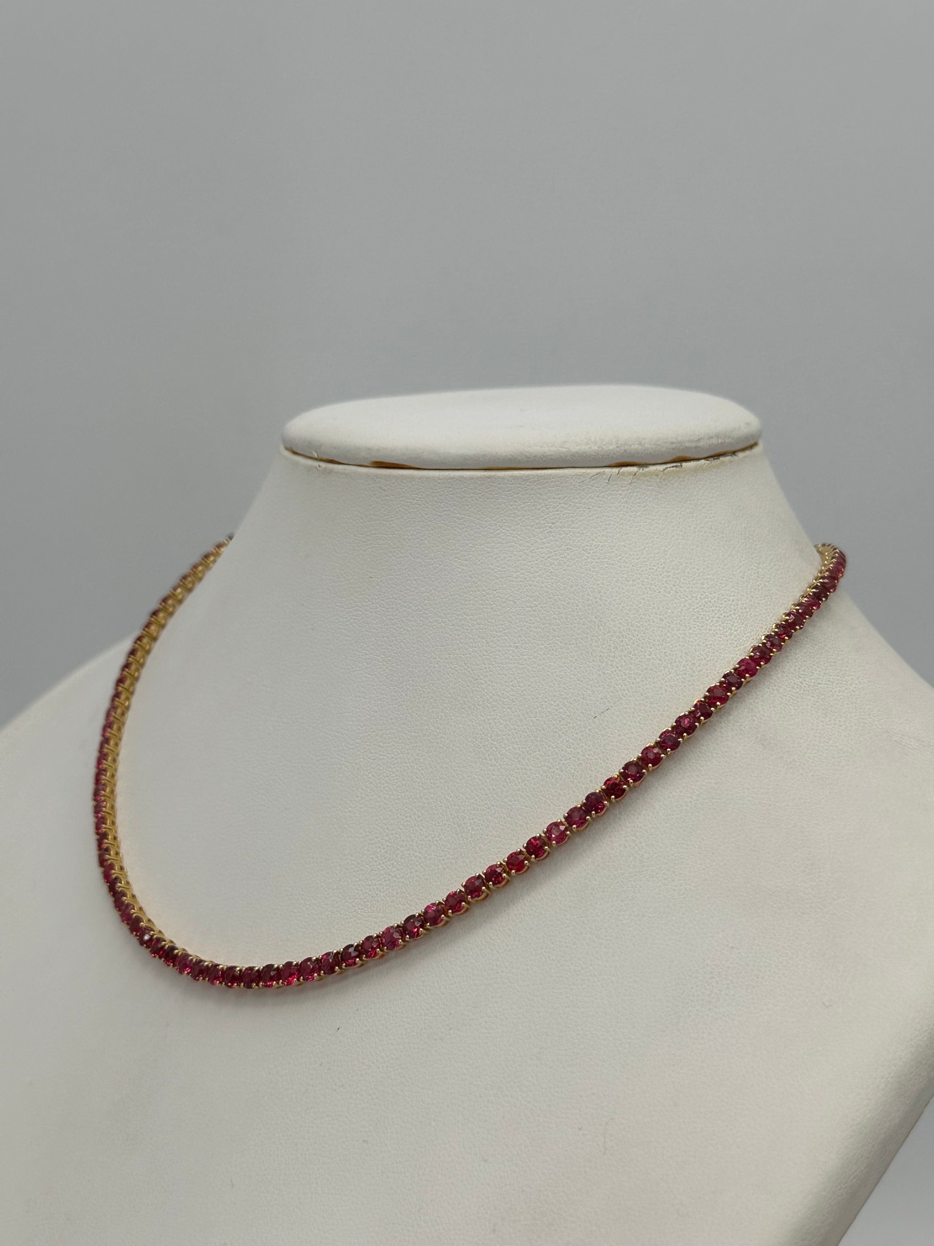 Luxury Promise HOT PINK SPINEL TENNIS NECKLACE YG AVCHK428