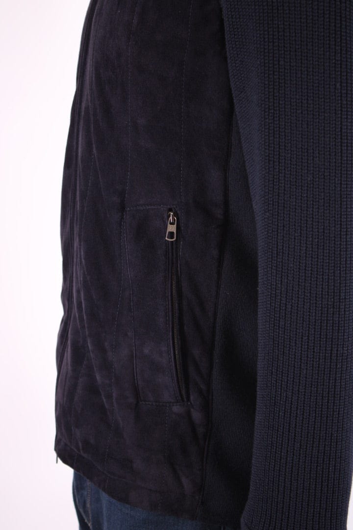 LUXURY PROMISE Ermenegildo Zegna Suede/ Knitted Sleeve Jacket Navy S