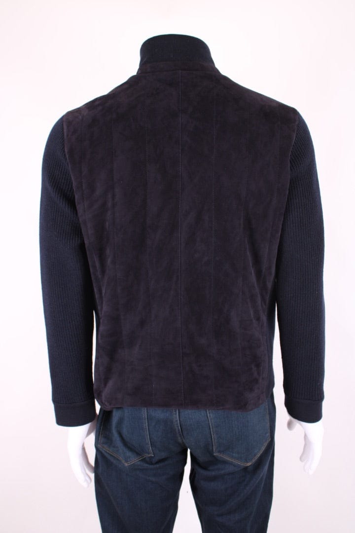 LUXURY PROMISE Ermenegildo Zegna Suede/ Knitted Sleeve Jacket Navy S