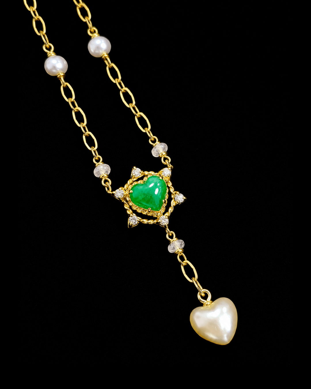 Luxury Promise Jade Pearl Diamond Necklace in 18K / J0.710ct / D 9844 JJC0740