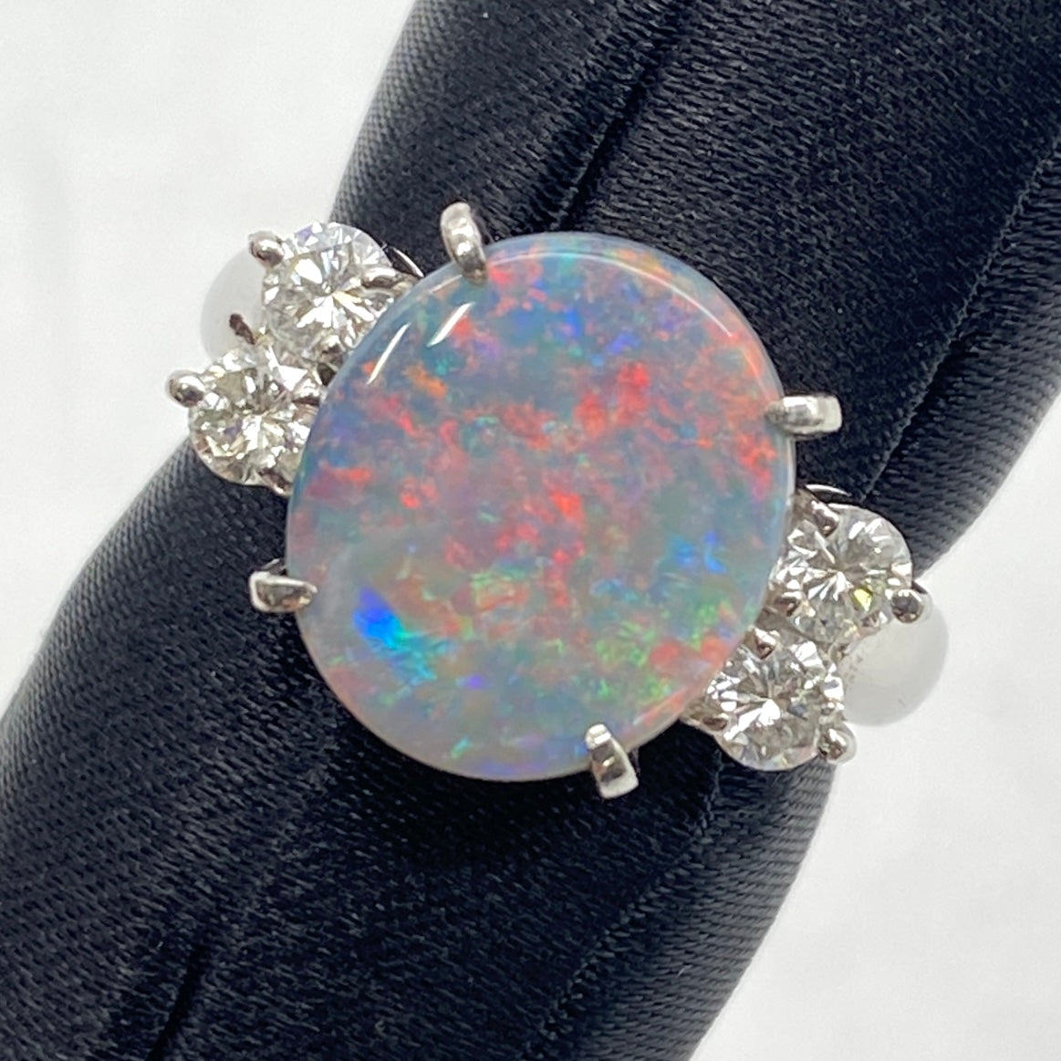 Luxury Promise Japan 24-43322-0 PT900 Black Opal Ring BKO 1.82 DA 0.46 7.4g GRJ So