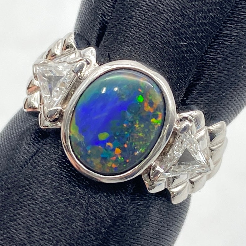 Luxury Promise Japan 25-56246-0 PT900 Black Opal Ring BKO 1.46 DA 0.36 6.0g GRJ So