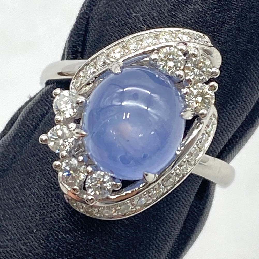 Luxury Promise Japan 25-66978-0 PT950 Star Sapphire Ring SS 3.91 DA 0.50 7.2g