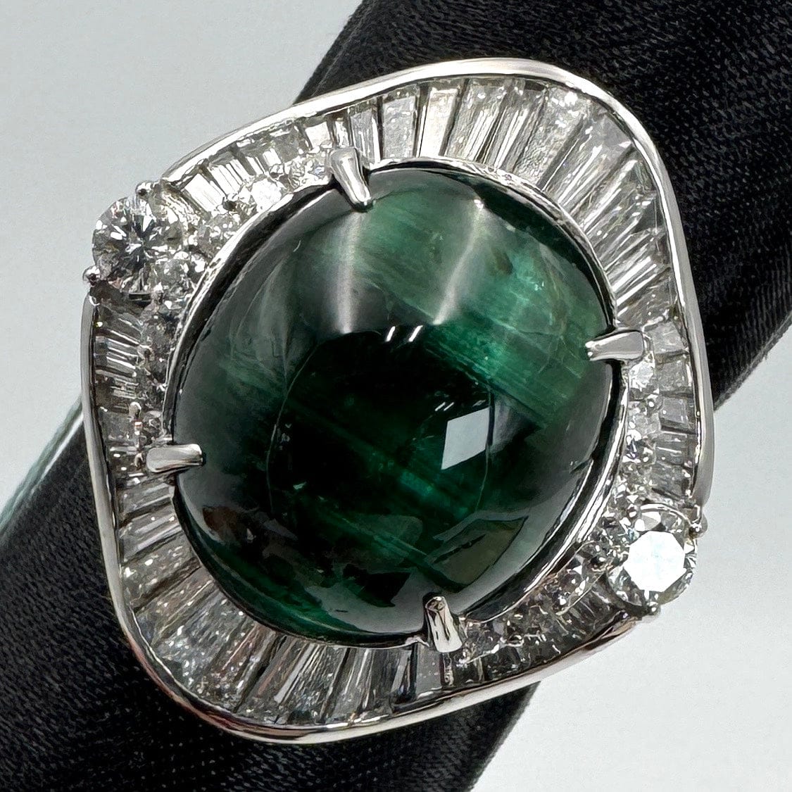 Luxury Promise Japan 48729 Pt900 Tourmaline Cat's Eye Ring TLC13.32 D2.09 14.5 GRJ