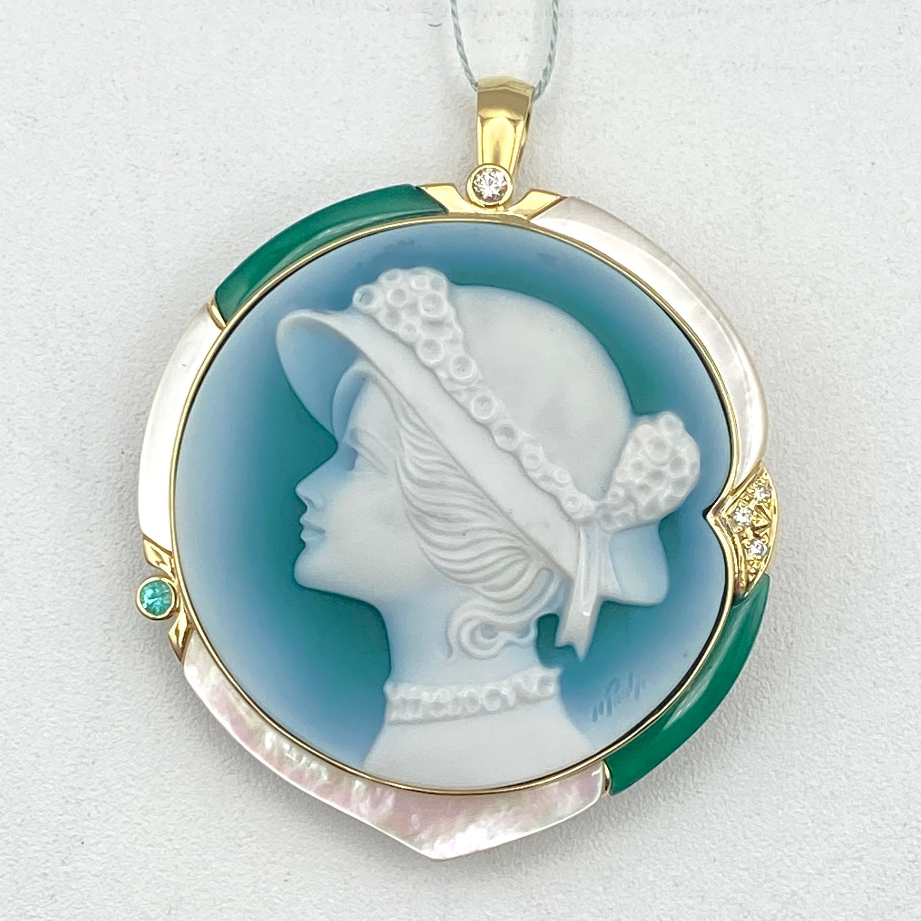 Luxury Promise Japan 48918 Erwin Pauly 18K Agate Cameo Pen Brooch MCO SH CS0.07 D0.03 17.7g