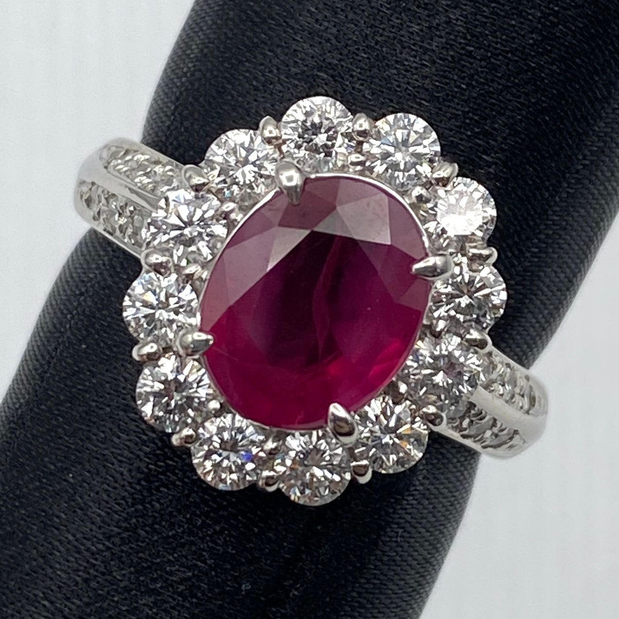 Luxury Promise Japan 49598 Burma Pt900 Ruby Ring Minor R2.14 D1.10 7.7g GRJ/GIA US7.25