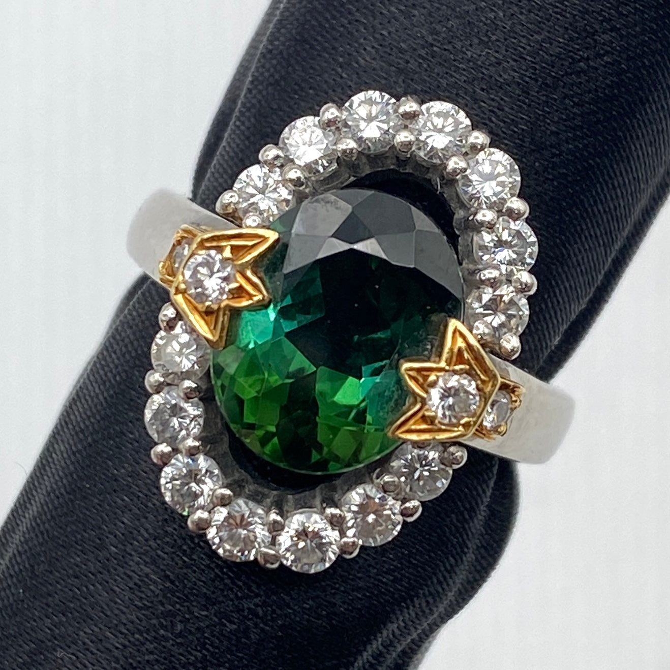 Luxury Promise Japan 50585 Pt900/K18 Green Tolmarin Ring GTM3.64 D0.93 10.5g China-Soviet US5.75