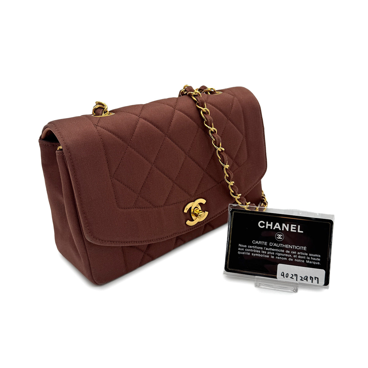 Luxury Promise Japan CHANEL VINTAGE DIANA SMALL CHAIN SHOULDER BAG BROWN SATIN 90272977