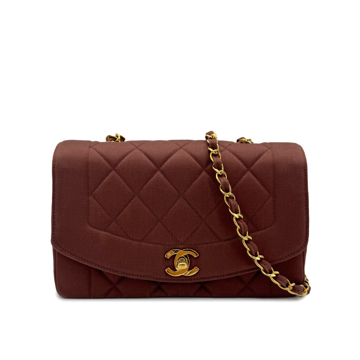Luxury Promise Japan CHANEL VINTAGE DIANA SMALL CHAIN SHOULDER BAG BROWN SATIN 90272977