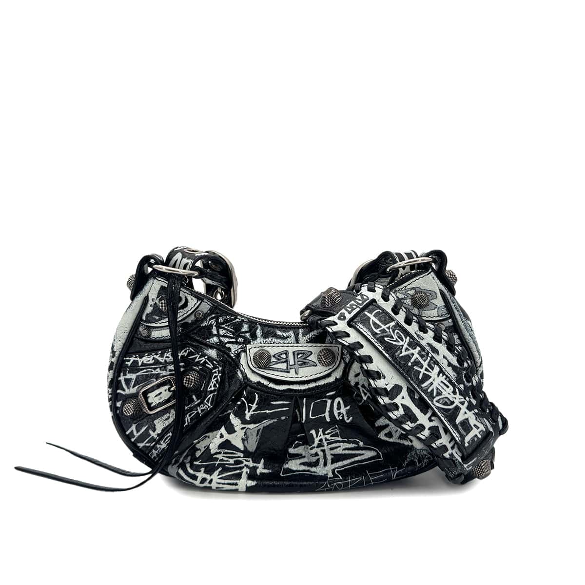 Luxury Promise Japan BALENCIAGA LE CAGOLE XS SHOULDER BAG BLACK WHITE LEATHER 90291890