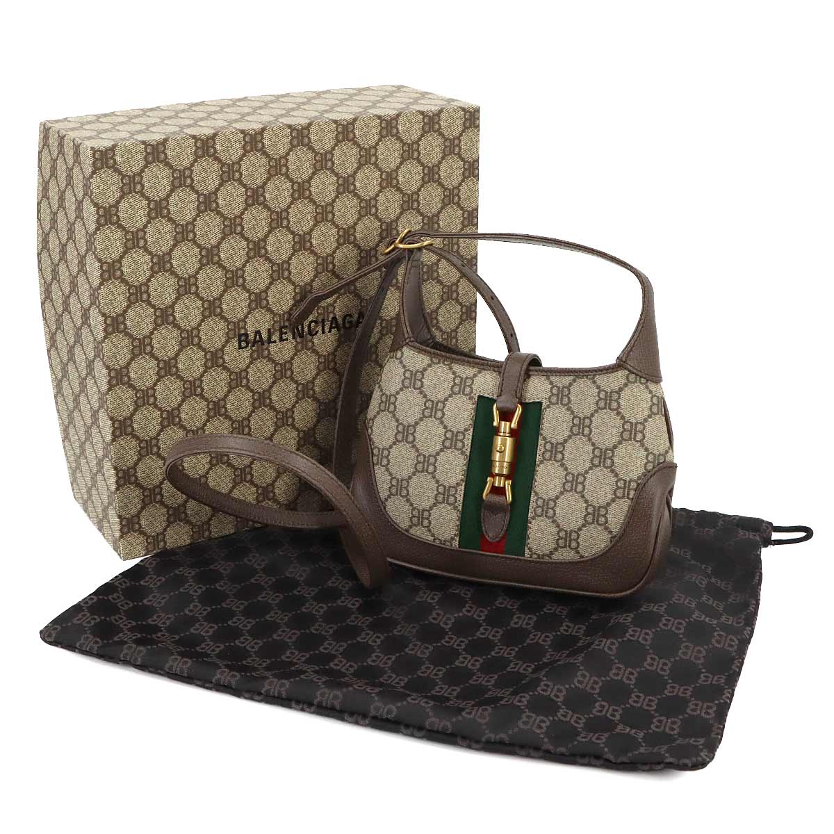 Luxury Promise Japan BALENCIAGA x Gucci The Hacker Project Jackie 1961 2-way Hand Shoulder Bag PVC Leather Beige Brown 680132 (Balenciaga 90317967)