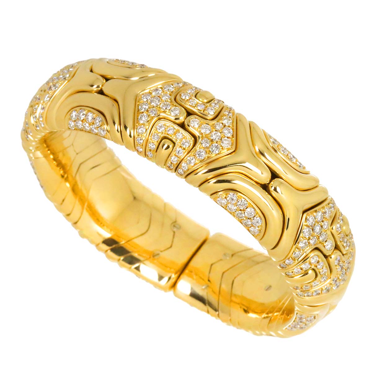 Luxury Promise Japan BVLGARI Alveare Diamond Bangle, 107g, 15cm, 18K Yellow Gold (750), Diamond Bangles Bracelet, Bvlgari, 90283446