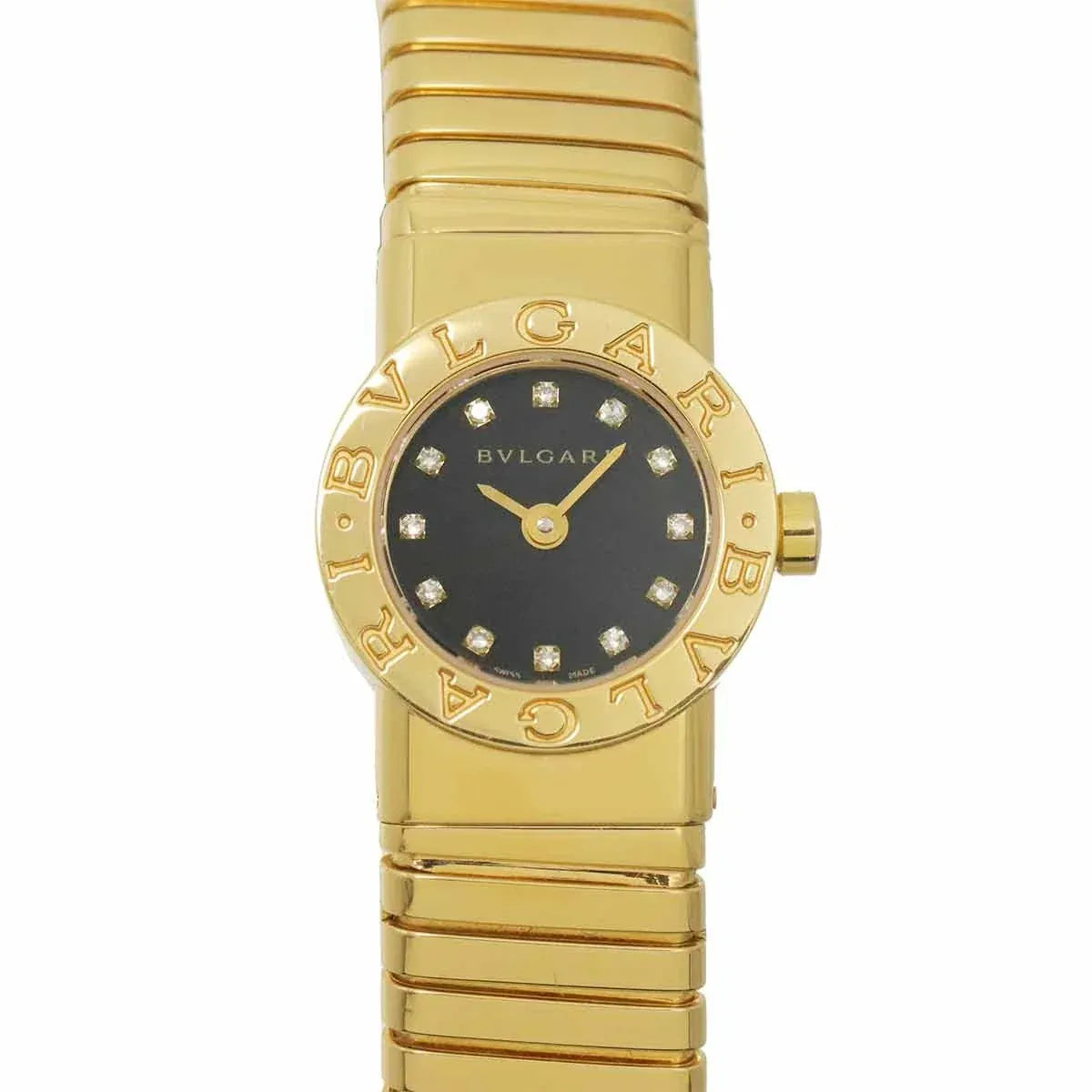 Luxury Promise Japan BVLGARI BVLGARIBVLGARI Tubogas BB192TG 12P Diamond 750 YG Black Dial 90323643