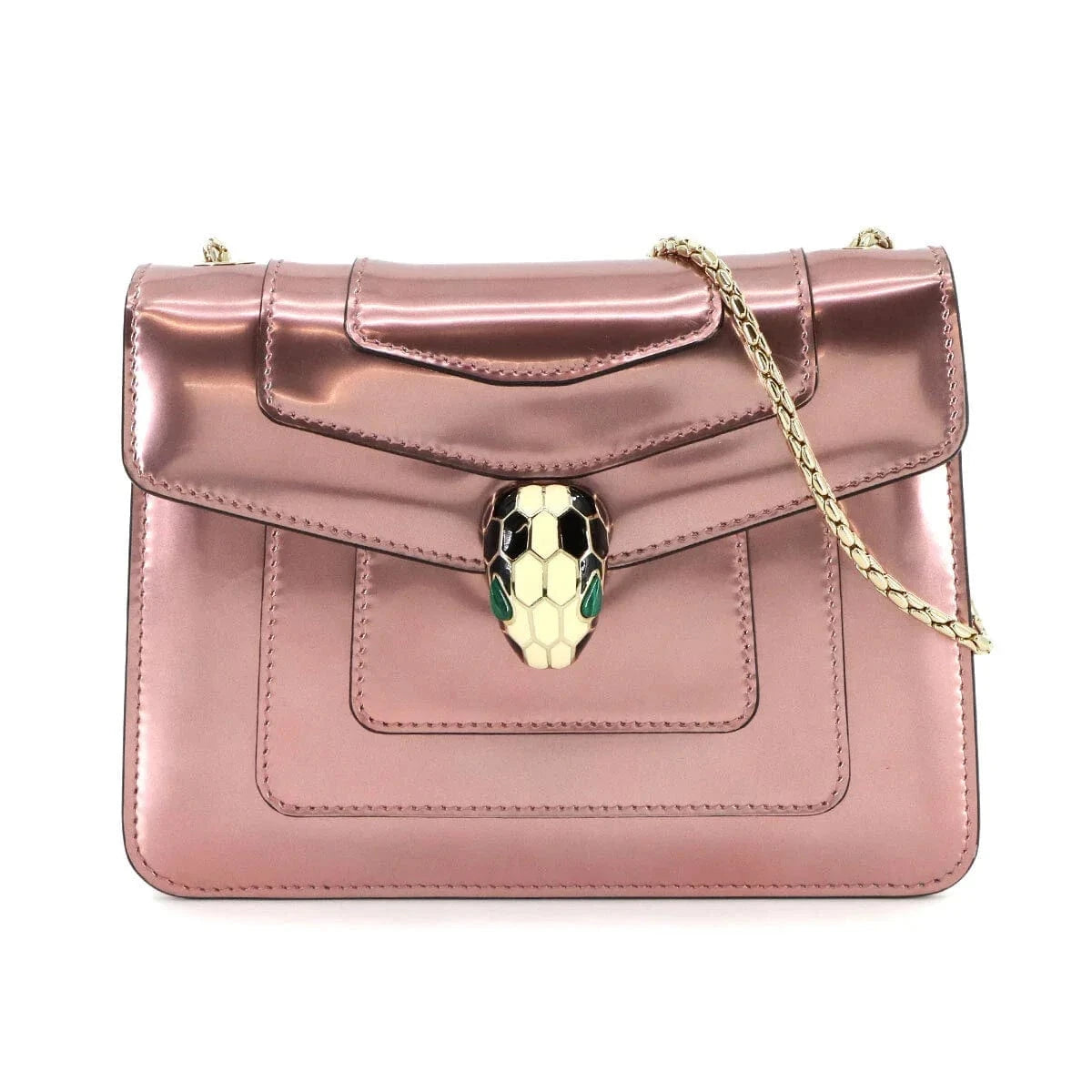Luxury Promise Japan BVLGARI Serpenti Forever Cross Body Chain Shoulder Bag Leather Pink 90279324