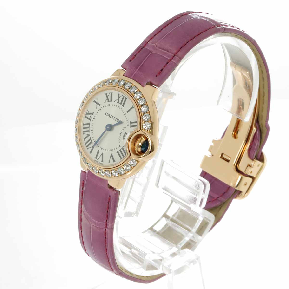 Luxury Promise Japan Cartier Ballon Bleu 28mm WE900251 Women's Watch with Diamond Bezel, Silver 18K White Gold, and Pink Gold Quartz Movement, Model 90283569