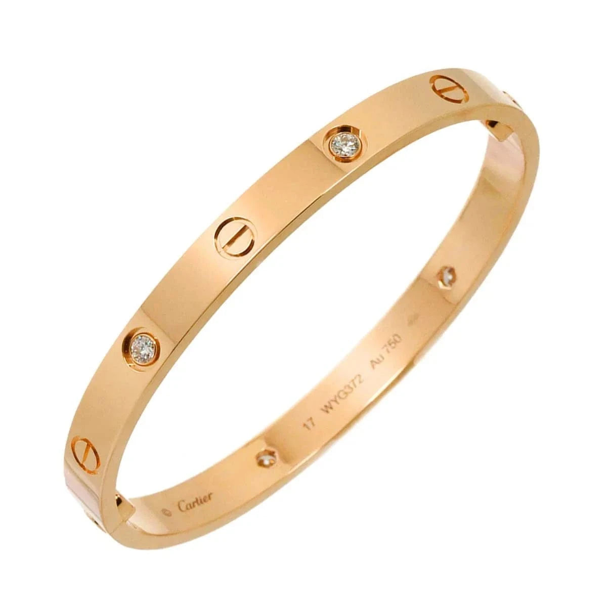 Luxury Promise Japan Cartier Love Bracelet Bangle Diamond 4P 18K Pink Gold 750 Size17 90290529