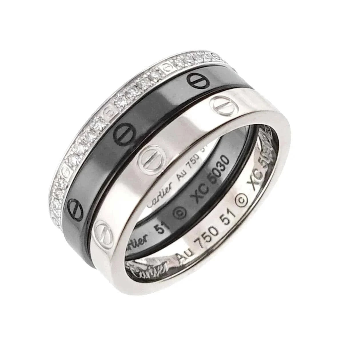 Luxury Promise Japan Cartier Love Three Hoop Ring Pave Diamond Ceramic 18K WG 51 5.25-5.5US 90274768