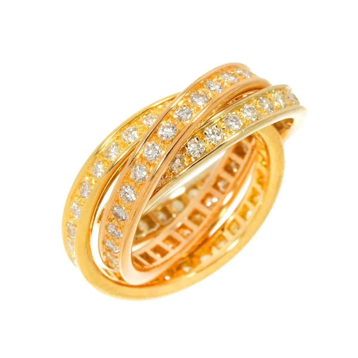 Luxury Promise Japan Cartier Three Bangles Diamond Ring 18K YG WG PG 750 Size51 5.25(US) 90267184