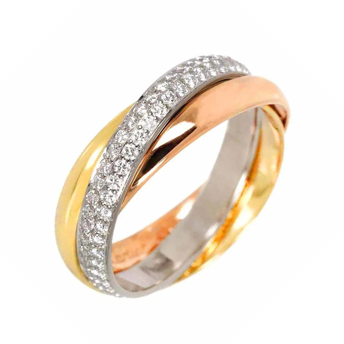 Luxury Promise Japan Cartier Trinity Pave Diamond Ring 18K YG WG PG 750 Size49 4.75-5(US) 90268752
