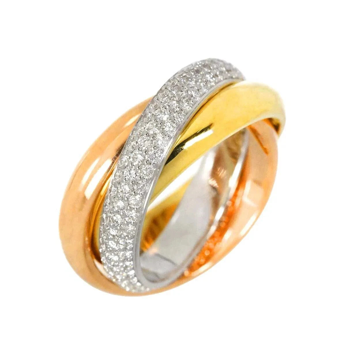 Luxury Promise Japan Cartier Trinity Pave Diamond Ring 18K YG WG PG 750 Size50 5.25(US) 90271110