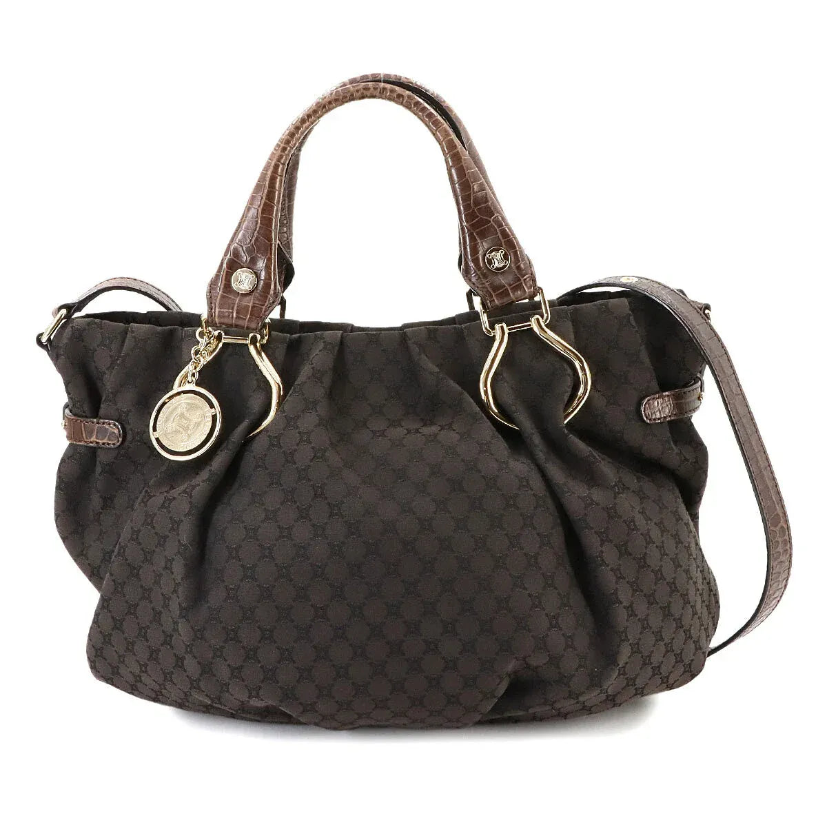Luxury Promise Japan CELINE Macadam Pillow Small Hand Shoulder Bag Canvas Leather Brown 90275257