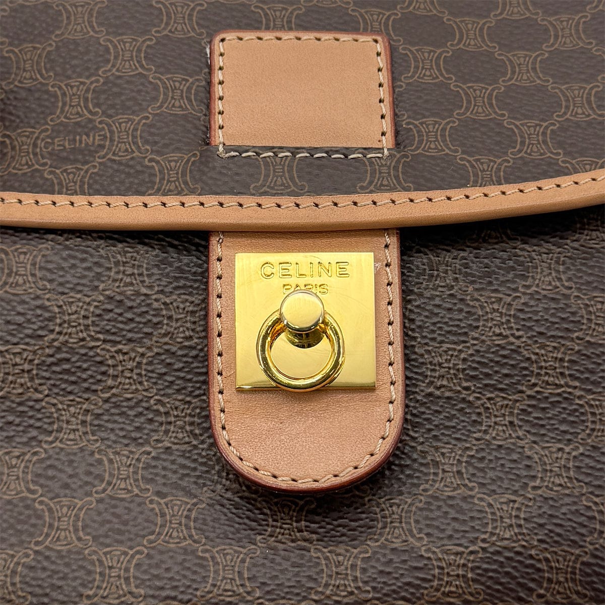 Luxury Promise Japan CELINE VINTAGE MACADAM SHOULDER BAG BROWN PVC LEATHER 90299088