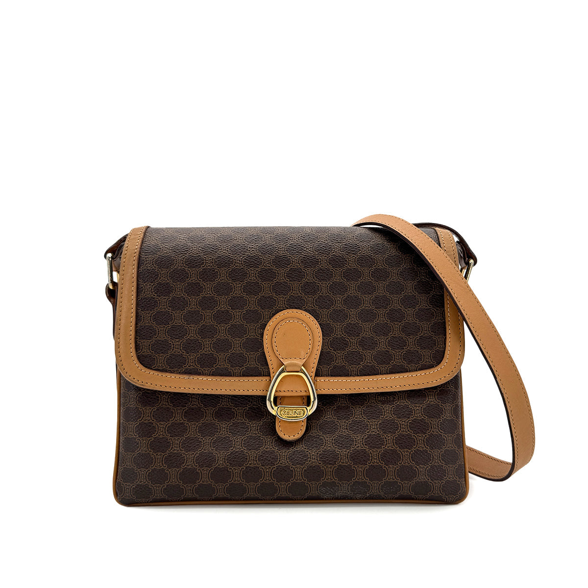 Luxury Promise Japan CELINE VINTAGE MACADAM SHOULDER BAG BROWN PVC LEATHER 90299310