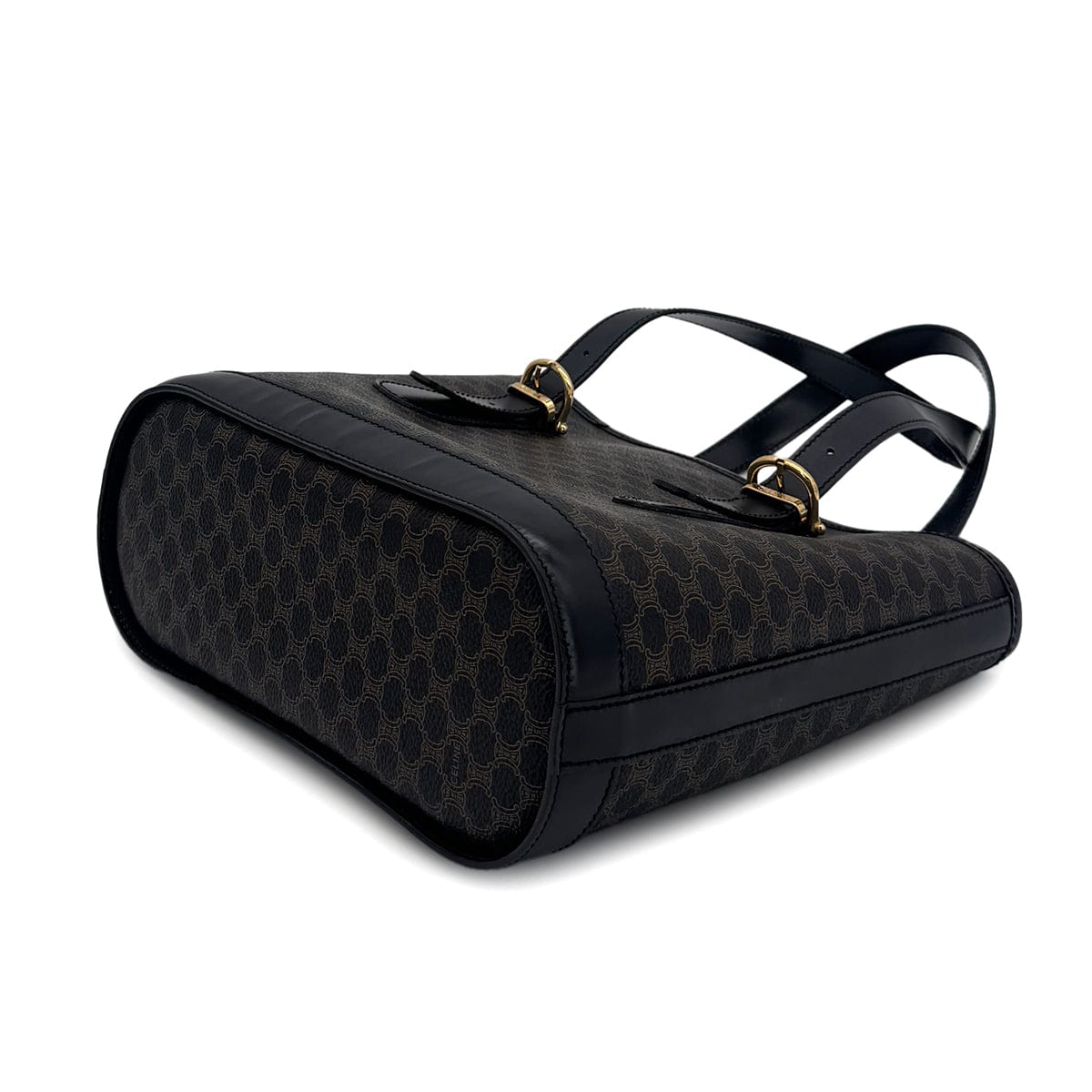 Luxury Promise Japan CELINE VINTAGE MACADAM TOTE BAG BLACK LEATHER PVC 90291898