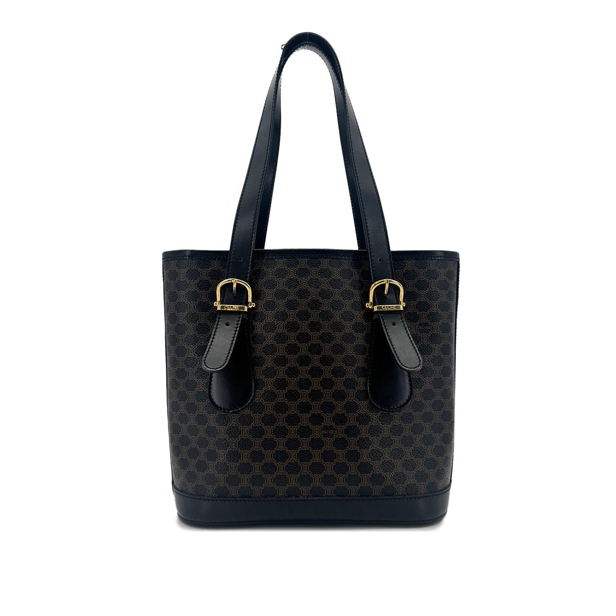 Luxury Promise Japan CELINE VINTAGE MACADAM TOTE BAG BLACK LEATHER PVC 90291898