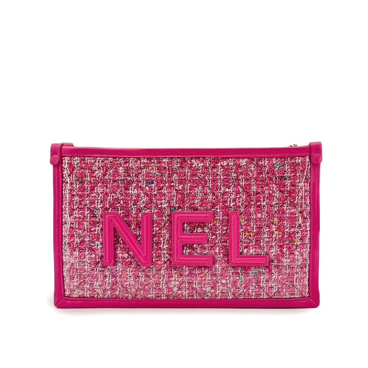 Luxury Promise Japan CHANEL 2019 SS PRET-A-PORTER COLLECTION PVC LOGO CLUTCH BAG PINK TWEED 90292785