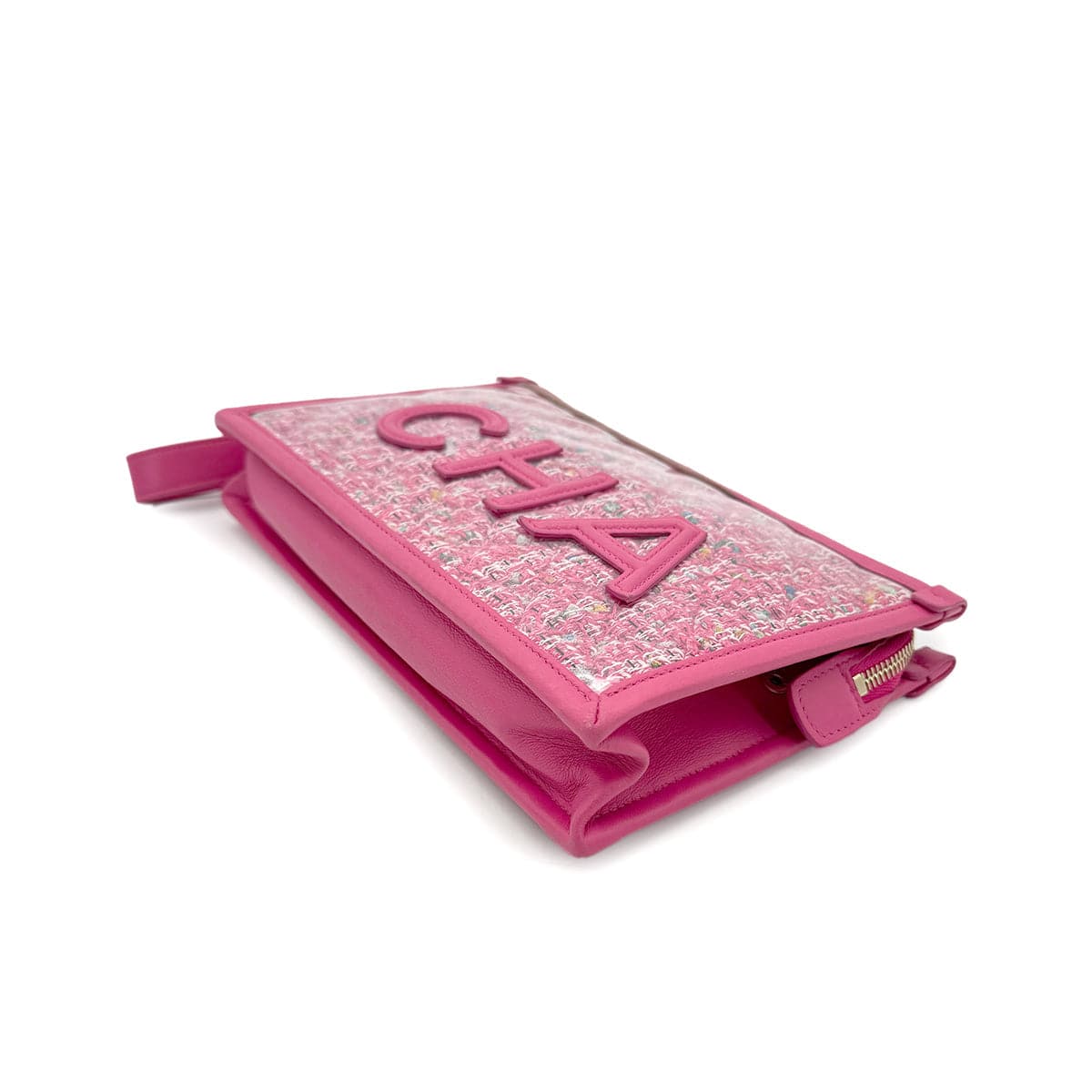 Luxury Promise Japan CHANEL 2019 SS PRET-A-PORTER COLLECTION PVC LOGO CLUTCH BAG PINK TWEED 90292785